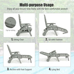 Rolling Folding Plastic Pool Lounge Chair With Armrests, 5 Position - Patio Deck Beach Chair