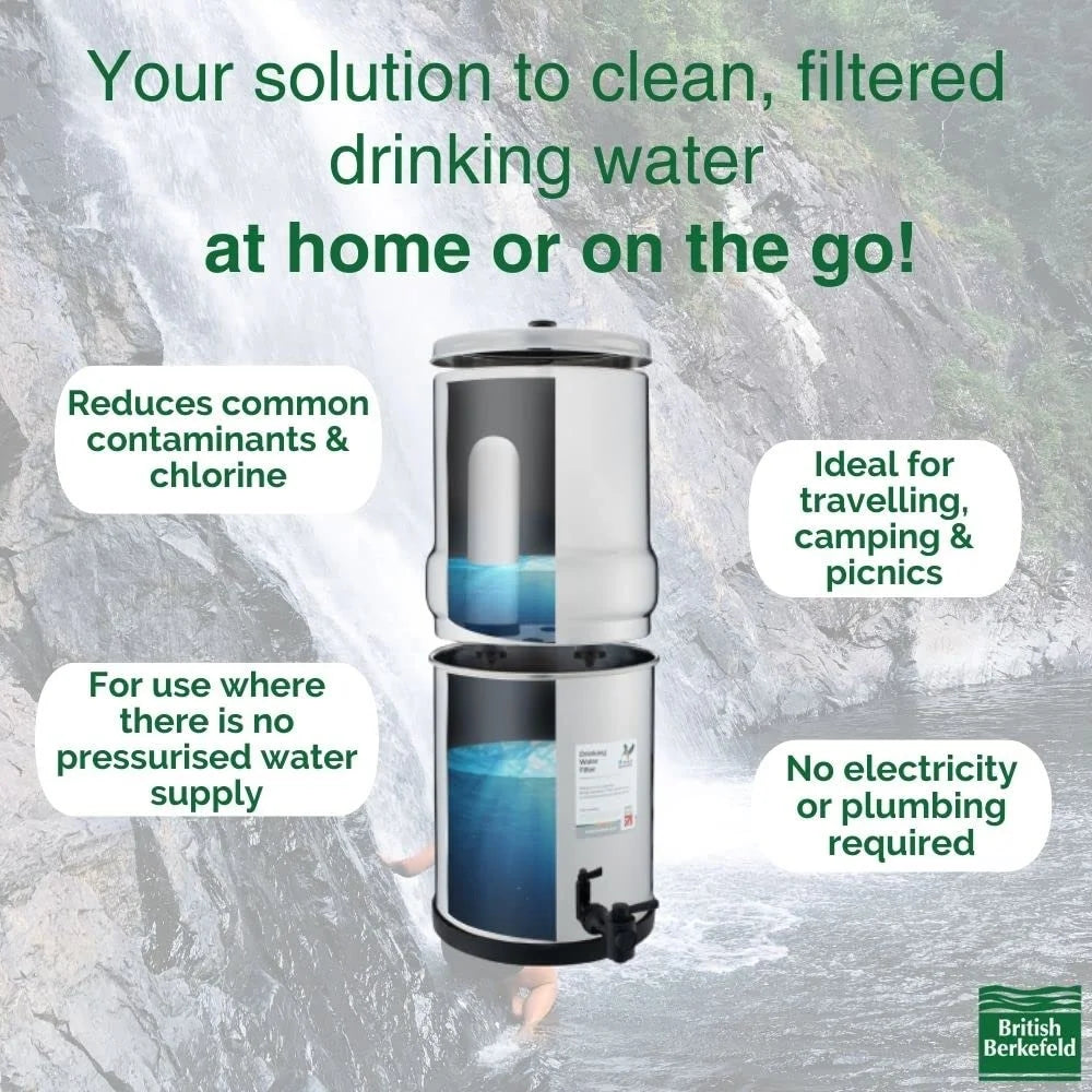 British Berkefeld Gravity Water Filter System 1 Liter Stainless Steel With 1 Ultra Sterasyl Cartridge - Baron