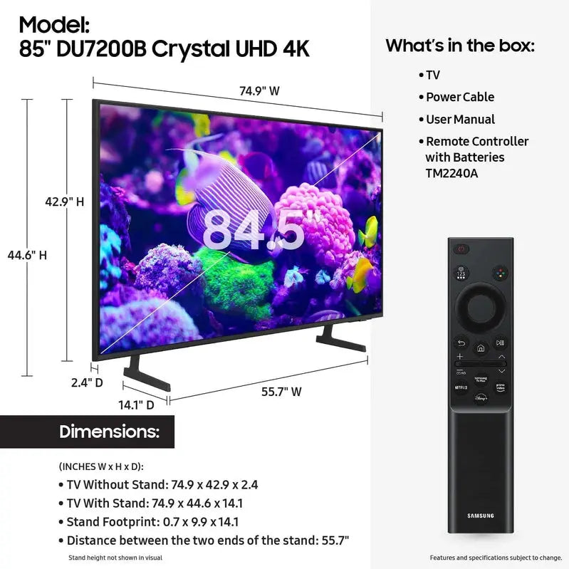 Samsung 85-Inch Crystal UHD 4K Smart TV - DU7200B