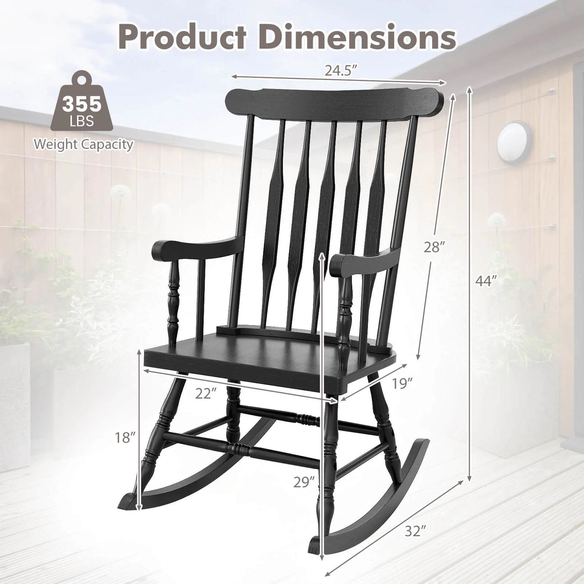 Costway Rubber Wood Rocking Chair, White, 22 x 32 x 44 in, 300 lbs