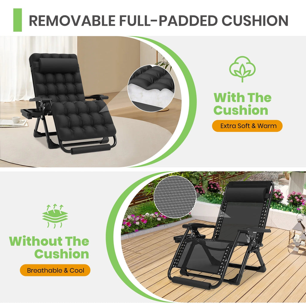 GVDV Zero Gravity Lounge Chair With Cushion And Cup Holder, 31 in D x 33 in W x 45 in H, Black