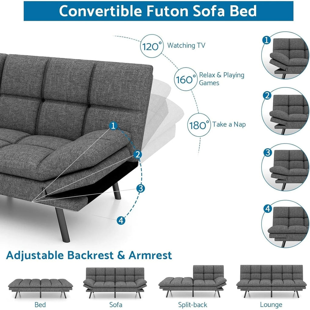 Convertible Futon Sofa Bed With Memory Foam, 71in