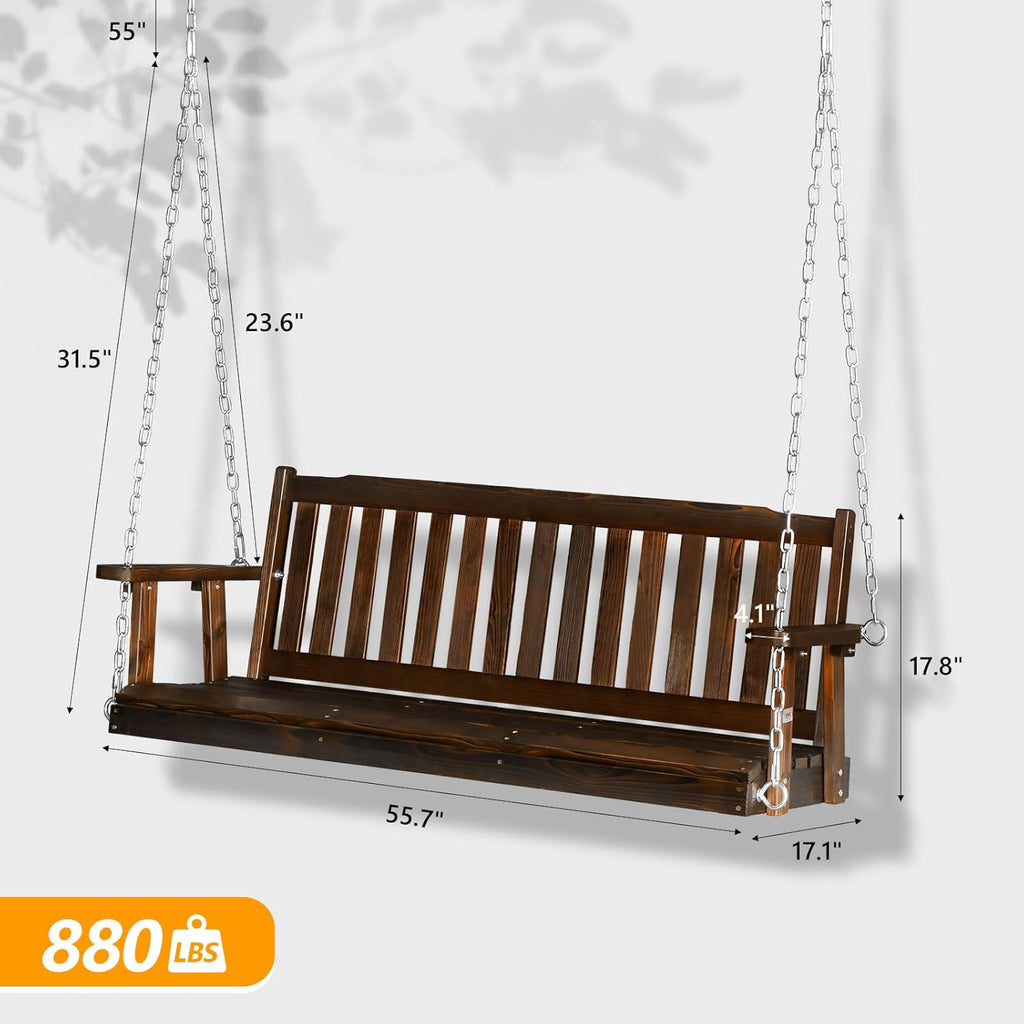 VINGLI Heavy Duty 880 LBS 5 FT Wooden Porch Swing Bench - Rustic