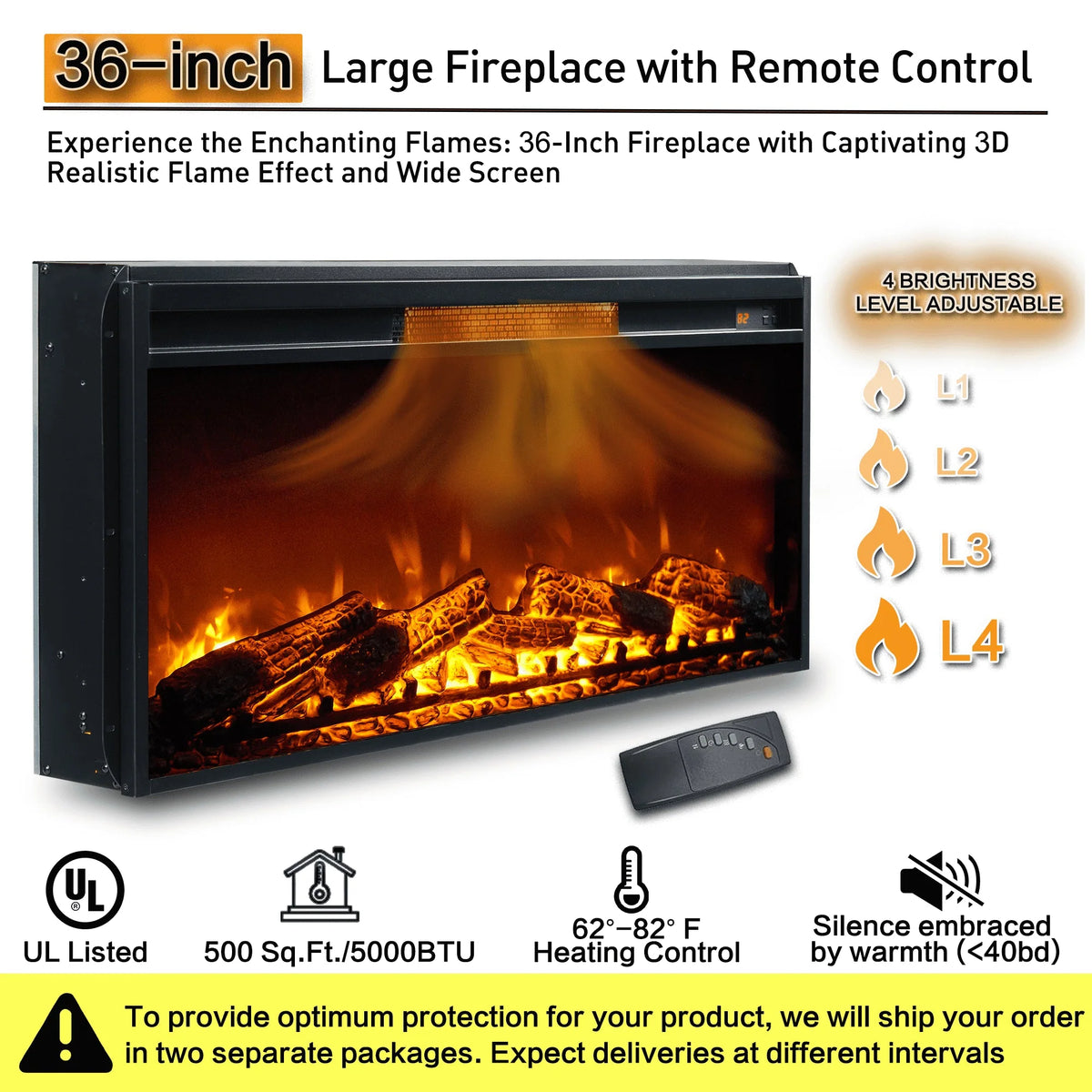SinCiDo Farmhouse Fireplace TV Stand With 36 Inch Electric Fireplace For 80 Inch TVs, 70 Inch