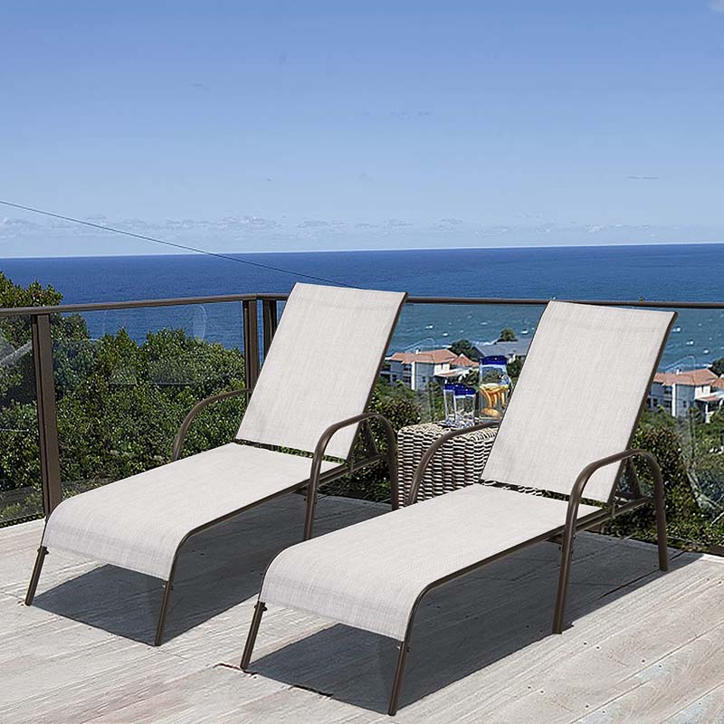 Fabric Folding Outdoor Chaise Lounge Chairs, 2 Pcs, 5 Position