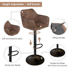 Homfa Tall Adjustable Rolling Bar Stools With Armrests And Back, Vintage Brown, Set Of 2