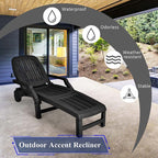 Folding Plastic Outdoor Chaise Lounge Chair With Wheels, 6-Position, 65.5 x 29 x 16.5-37 in, 330 lbs