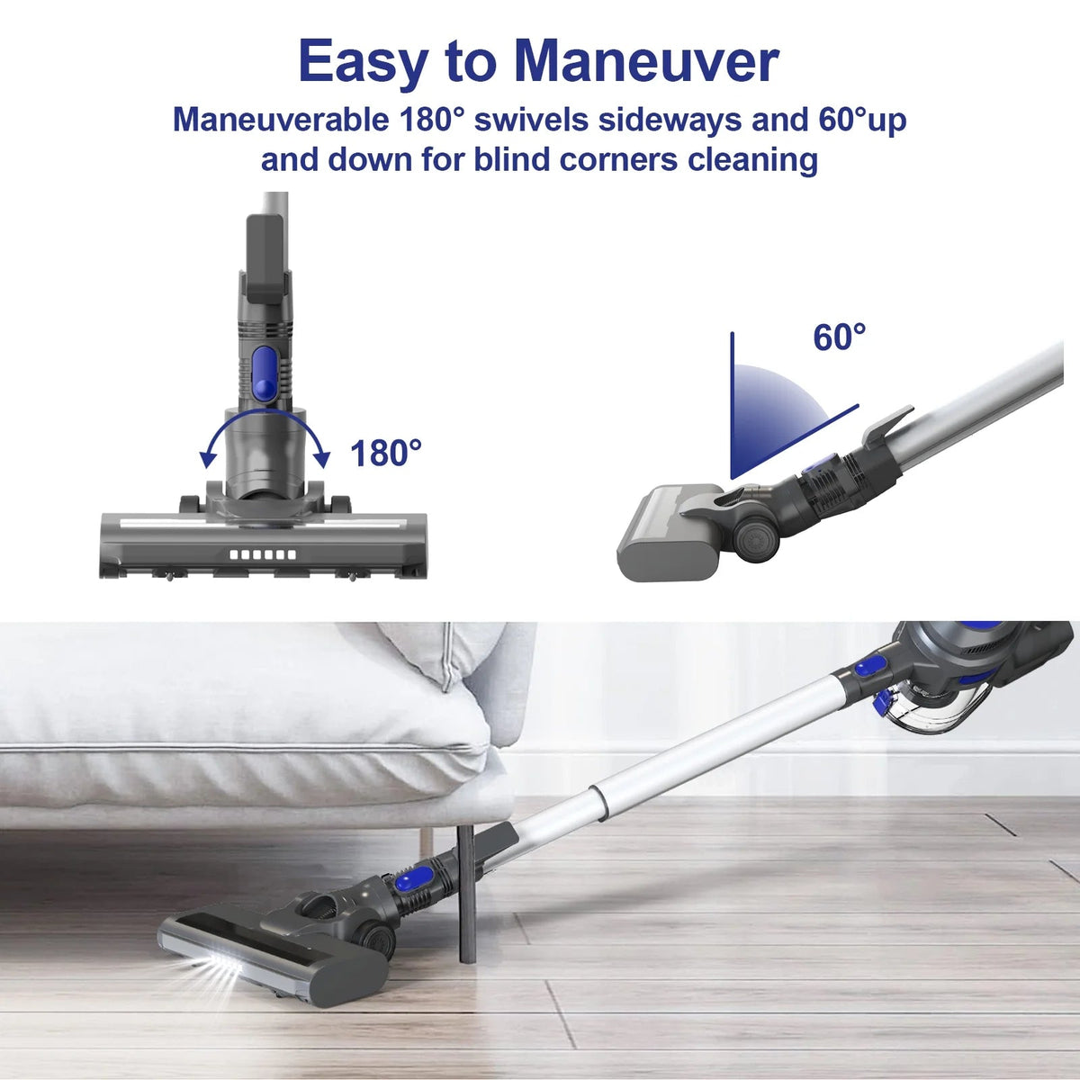 MOOSOO 4-in-1 Cordless Stick Vacuum Cleaner, 1.3L, 120W - XL-618A