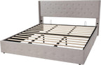 Queen Size Lift-Up Storage Bed With Wingback Headboard, Upholstered Platform Bed Frame With Hidden Storage