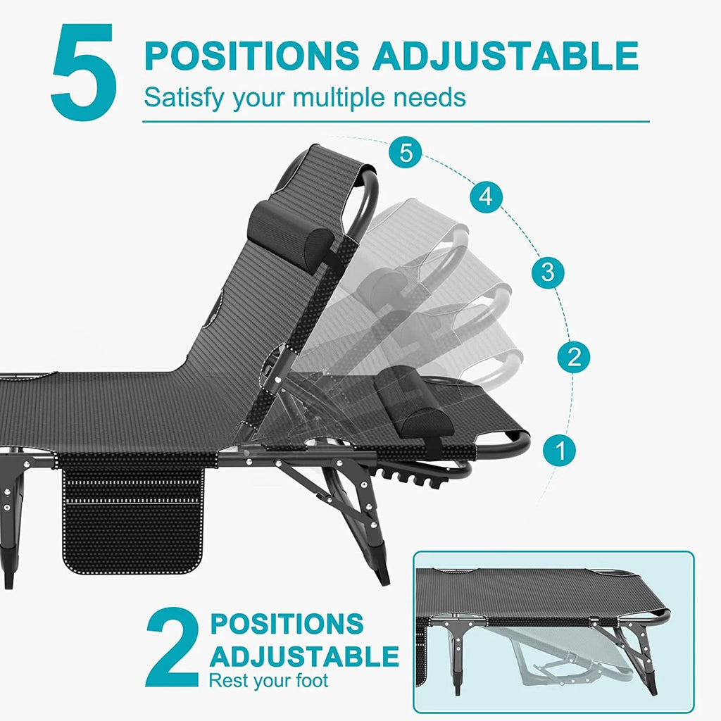 Slsy 5-Position Adjustable Folding Lounge Chair And Cot - 75.2" x 25.6" x 11.8"