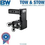 B&W Tow & Stow Adjustable Tri-Ball Trailer Hitch Ball Mount, 2 in Receiver, 5 in Drop, 10,000 GTW - TS10048B