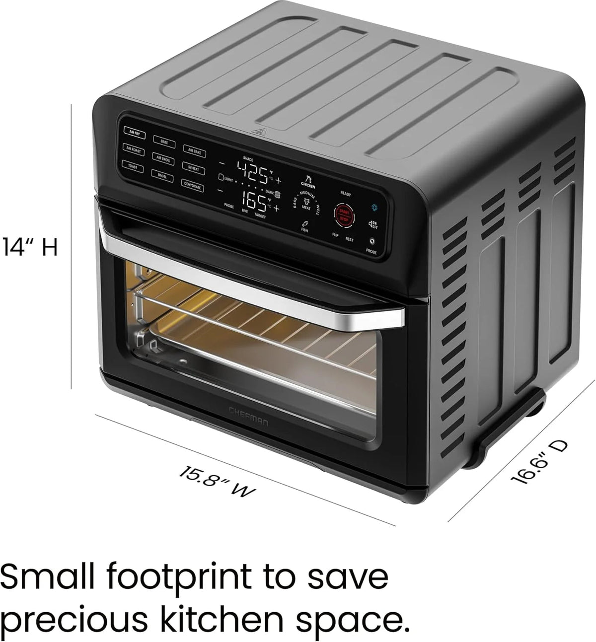 Chefman 12-in-1 Air Fryer Oven Combo With Probe Thermometer, 20 Qt - RJ50-SST2-PB