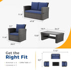 Wisteria Lane 4-Piece Outdoor Wicker Patio Conversation Set With Blue Cushions
