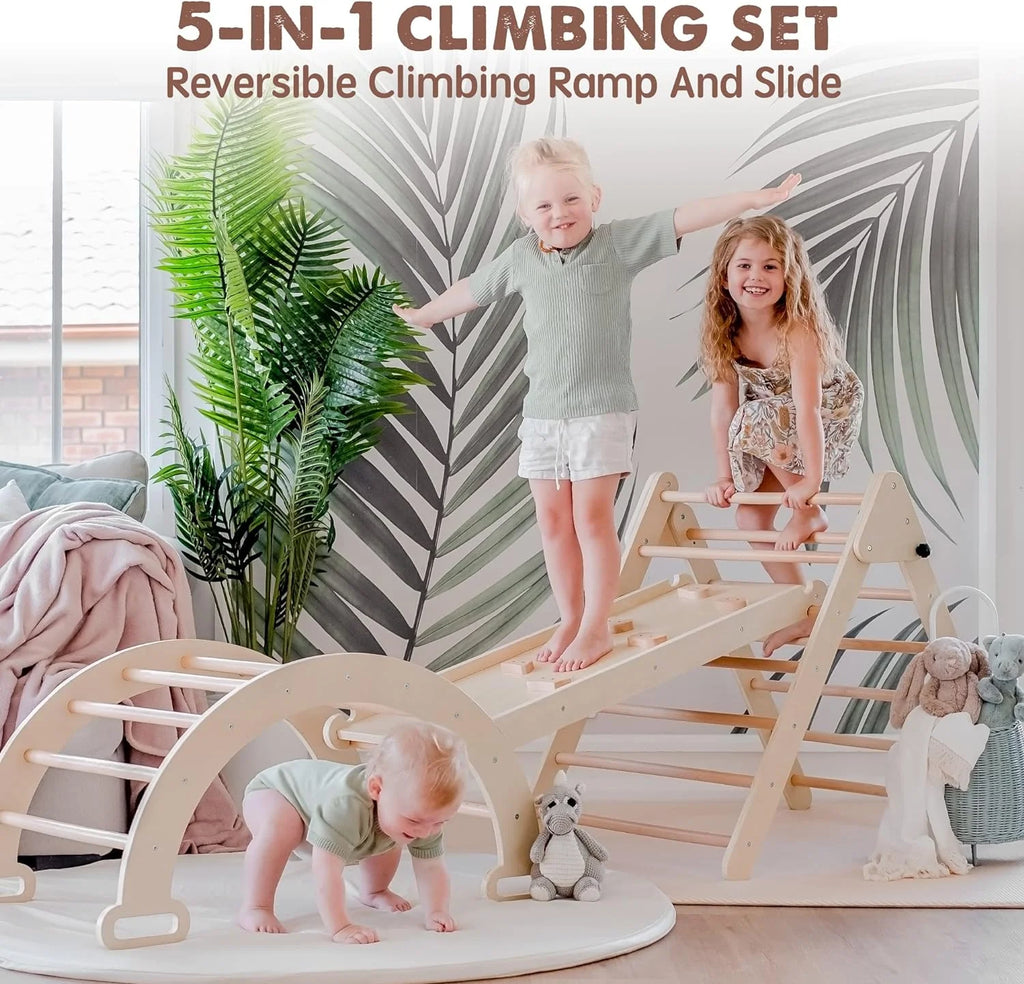 Tiny Land 5-in-1 Pikler Triangle Climbing Set With Slide And Arch - TLTGPT001