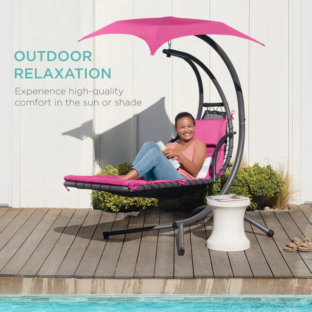 Best Choice Products Outdoor Hanging Steel Chaise Lounge Chair With Canopy, Charcoal Gray - SKY5871