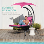 Best Choice Products Outdoor Hanging Steel Chaise Lounge Chair With Canopy, Charcoal Gray - SKY5871