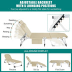 Slsy 5-Position Adjustable Folding Lounge Chair And Cot - 75.2" x 25.6" x 11.8"