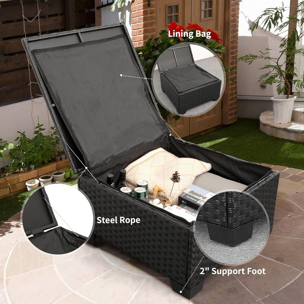 3-Piece Outdoor Sectional Wicker Patio Furniture Set With Ottoman And Storage Table - Light Grey