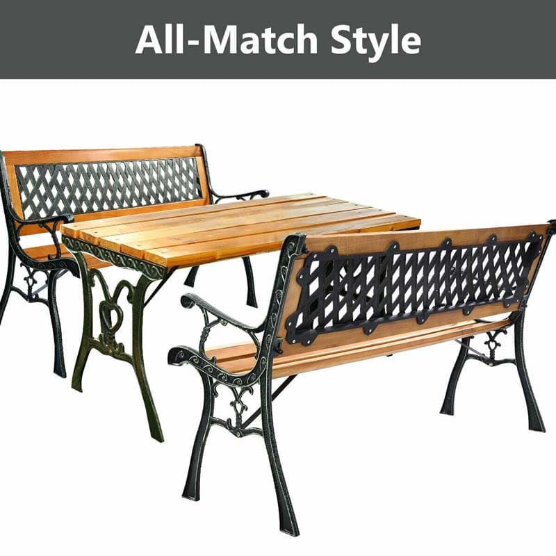 Cast Iron Outdoor Garden Bench, 49.5 x 20.5 x 29 in, Black + Natural