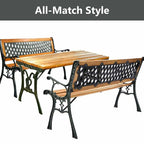 Cast Iron Outdoor Garden Bench, 49.5 x 20.5 x 29 in, Black + Natural