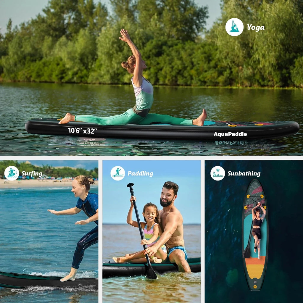 LNOW 10'6 Inflatable Stand Up Paddle Board, 6 ft Thick - Triple Action Pump