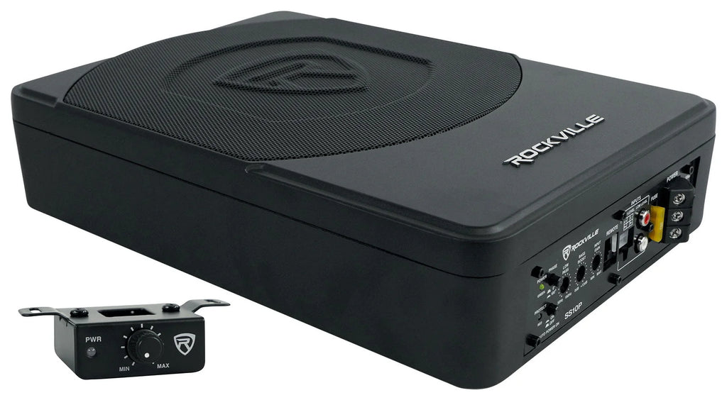 Rockville Slim Under-Seat Powered Car Subwoofer And Amp Installation Kit, 10in 800W - SS10P/RWK81