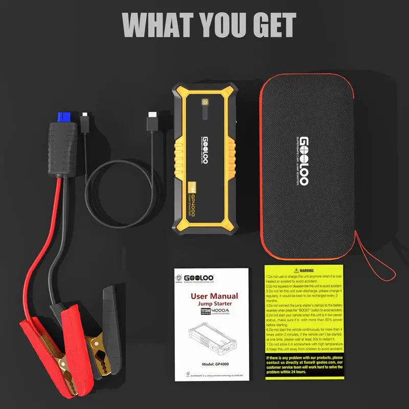 GOOLOO 4000A 12V Car Jump Starter With USB And Type-C Ports - 4000A Jump Starter