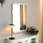 Curved Scallop Wood Frame Accent Mirror, 23.5 in L x 38 in W x 1 in H - Antique-Brown Or White
