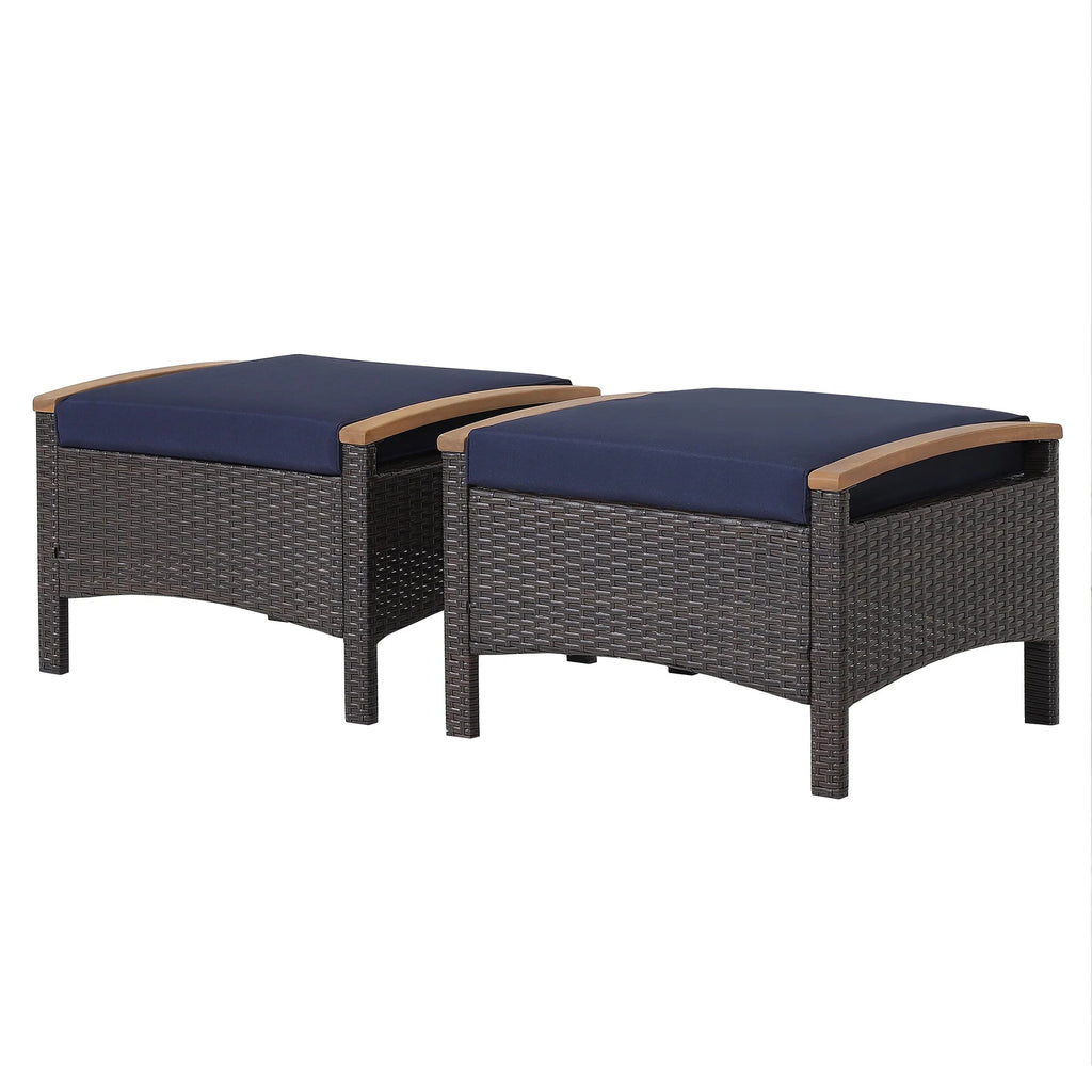 Costway Set Of 2 Patio Rattan Ottoman Footrests With Cushions, Mix Brown/Beige, 25 x 20 x 16 in