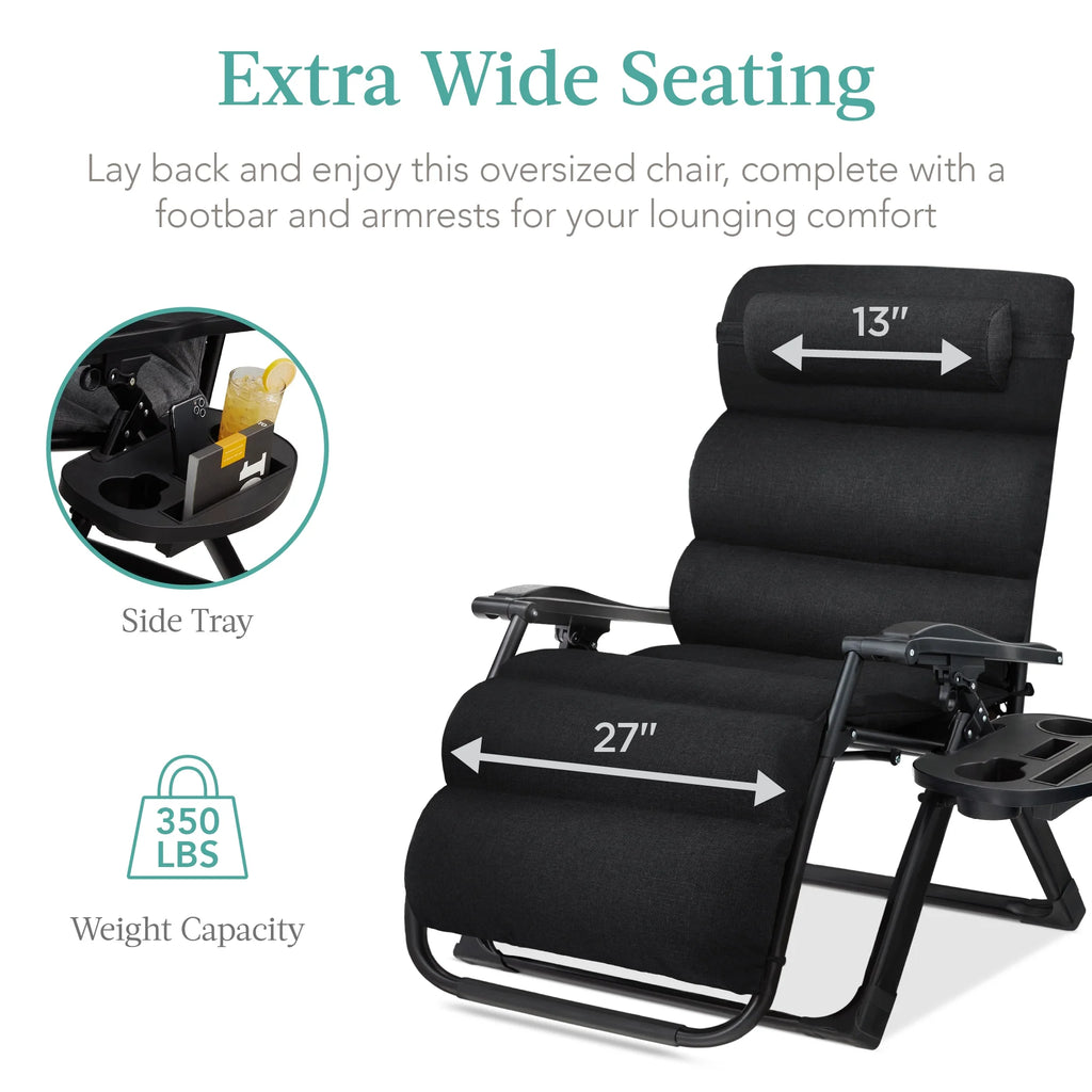 Best Choice Products Oversized Zero Gravity Folding Recliner With Removable Cushion And Side Tray - Fossil Gray