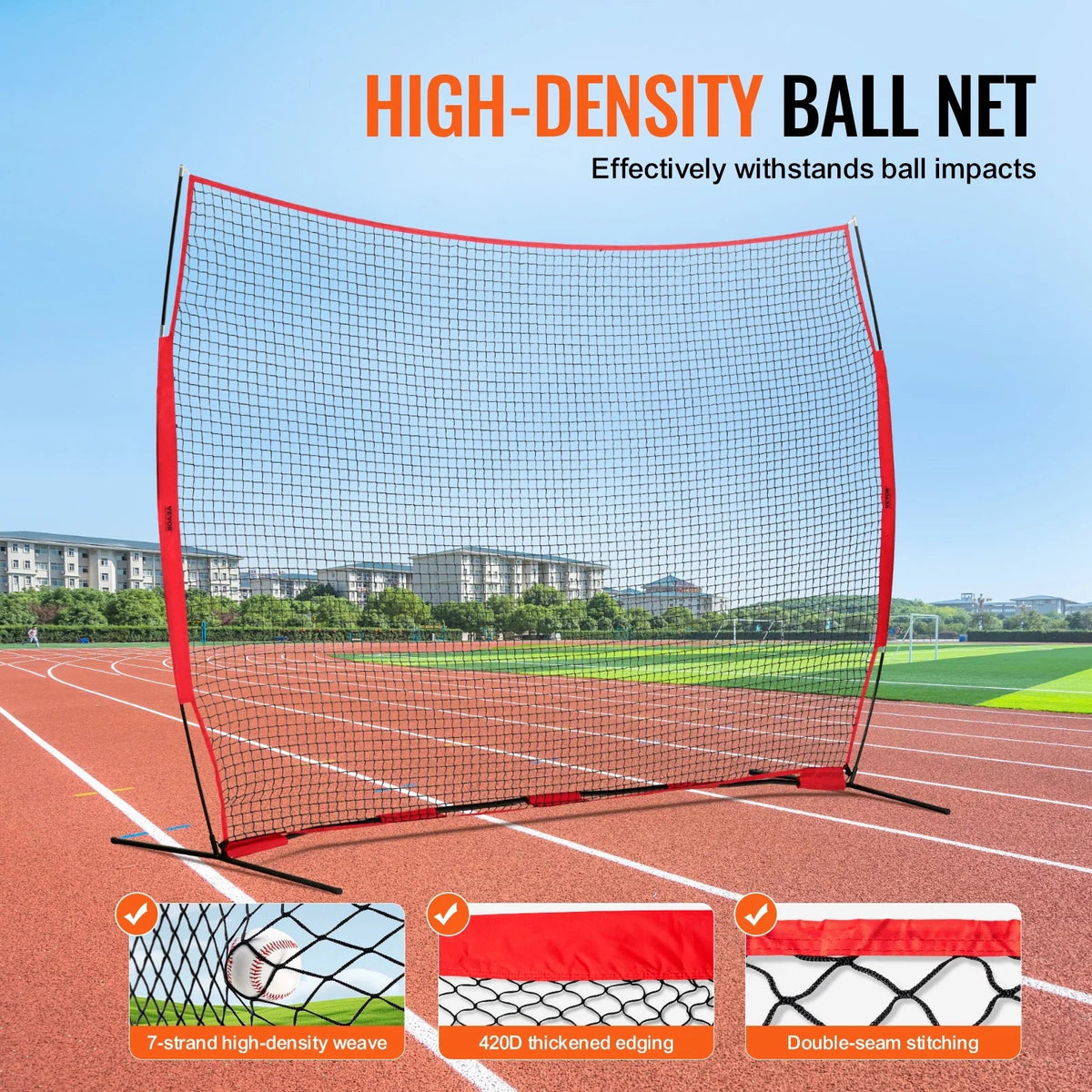 VEVOR Barricade Backstop Net, 12x9 ft Ball Sports Barrier Netting With Carry Bag - SSPDYBQ004