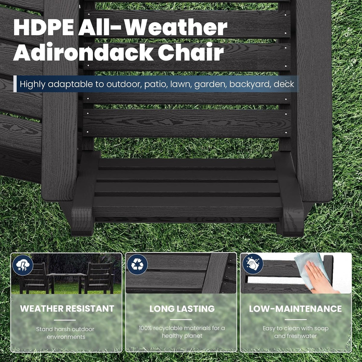 PLUUV Tall Adirondack Bar Chairs Set of 2, All-Weather HDPE - Removable Double Connecting Trays