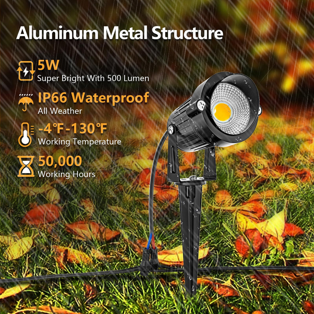 8 Pack 5W LED Low Voltage Landscape Spotlight Kit, 3000K Warm White - 60W Transformer