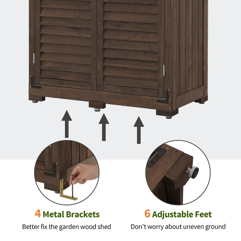 MCombo Tall Garden Wood Storage Shed, Brown - 1.52 x 2.85 ft