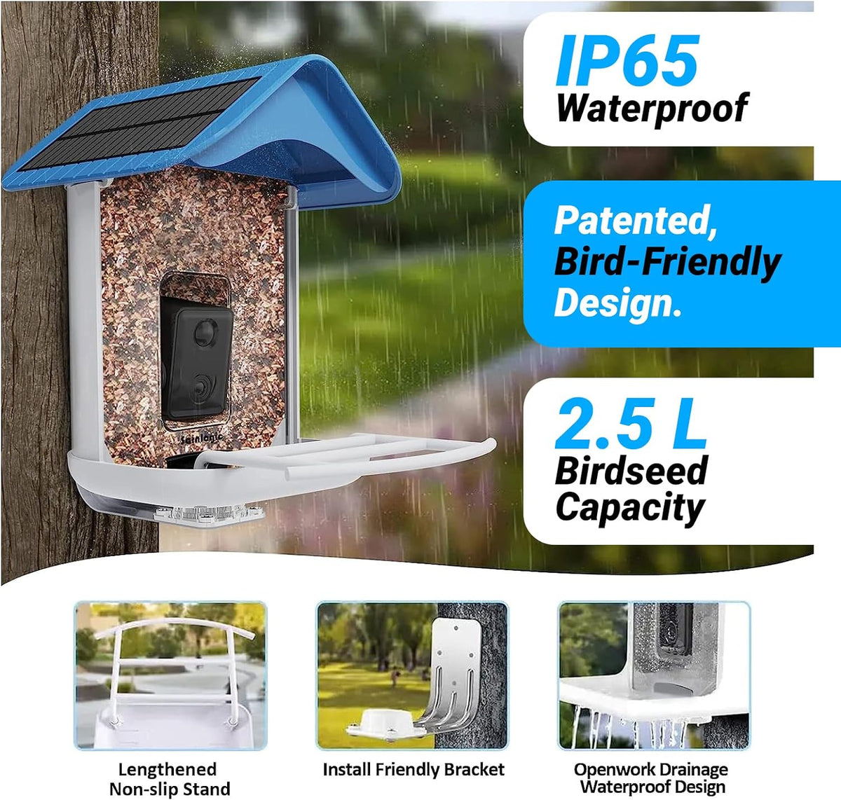sainlogic Smart Bird Feeder With 1080P Camera, 2.5L Capacity, Light Blue - Smart Bird Feeder With Camera-1
