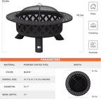SUNCREAT 42-Inch Wood Burning Patio Fire Pit, Black, 42.1 Inch Diameter x 25.2 Inch High