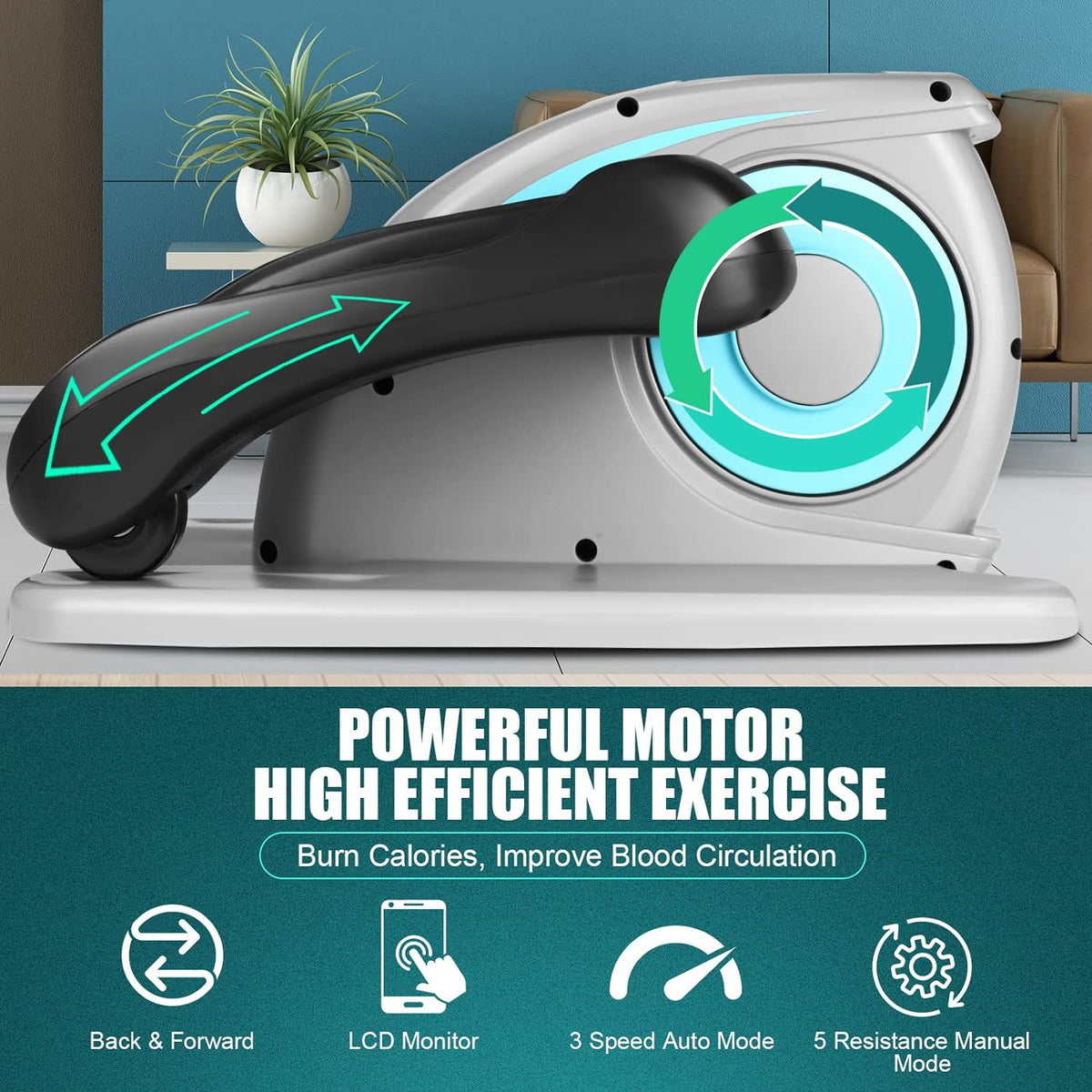 ANCHEER Under Desk Elliptical Seated Foot Pedal Exerciser, Sky Blue, 18in D x 16in W x 10in H - AR-65