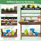 DORTALA Kids Potting Bench Mud Kitchen, Fir Wood, 4 Pots, 28 x 16 x 36 in
