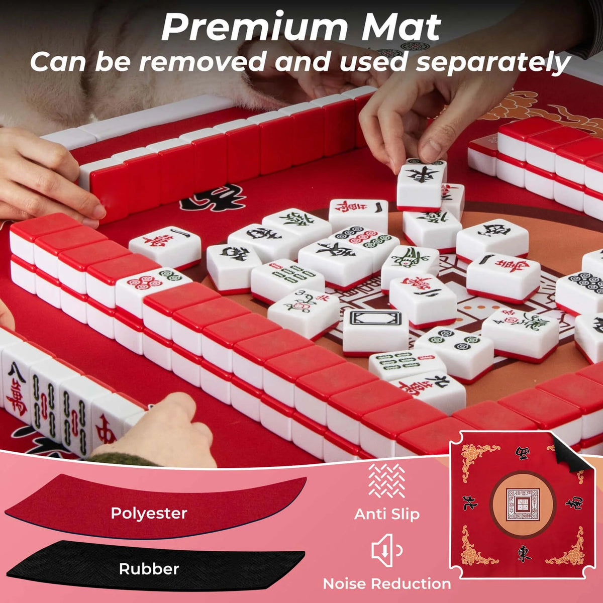Costway Folding Mahjong Table With Cup Holders, Felt Mat And Carrying Handle - 35in x 35in x 29in