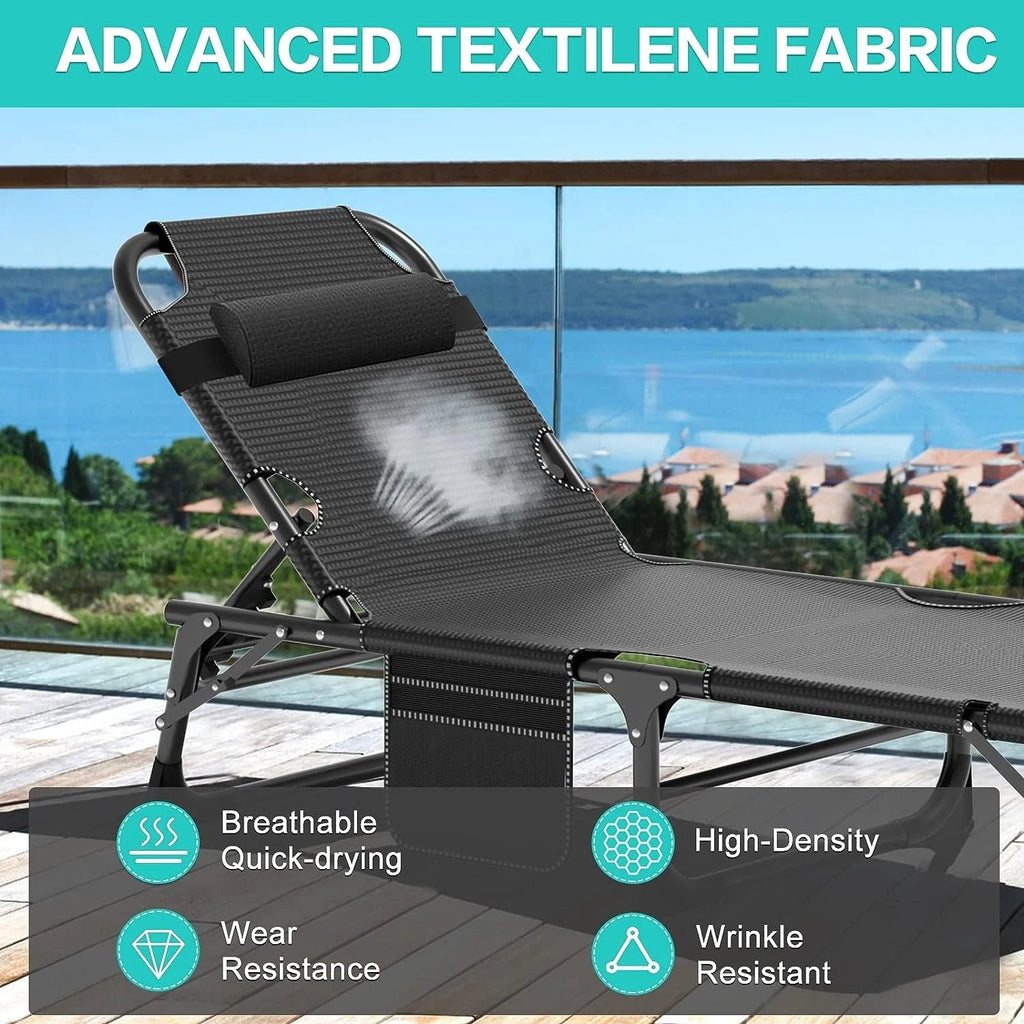 Slsy 5-Position Adjustable Folding Lounge Chair And Cot - 75.2" x 25.6" x 11.8"
