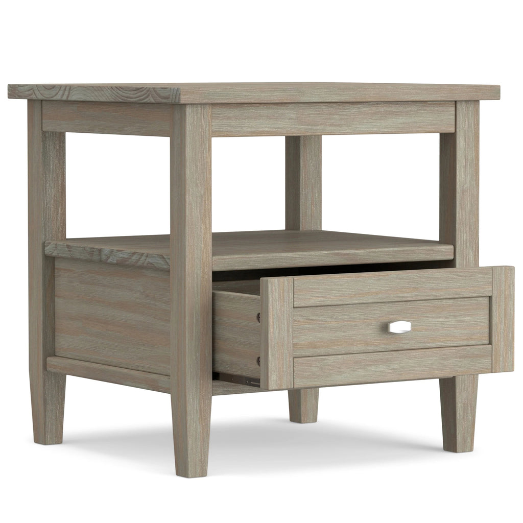 Solid Wood Rectangle End Table With Drawer And Shelf, 18.1in D x 20in W x 19.5in H - Norfolk