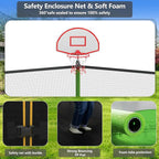 Trampoline With Enclosure Net And Adjustable Basketball Hoop - 8ft, 10ft, 12ft, 14ft, 15ft, 16ft