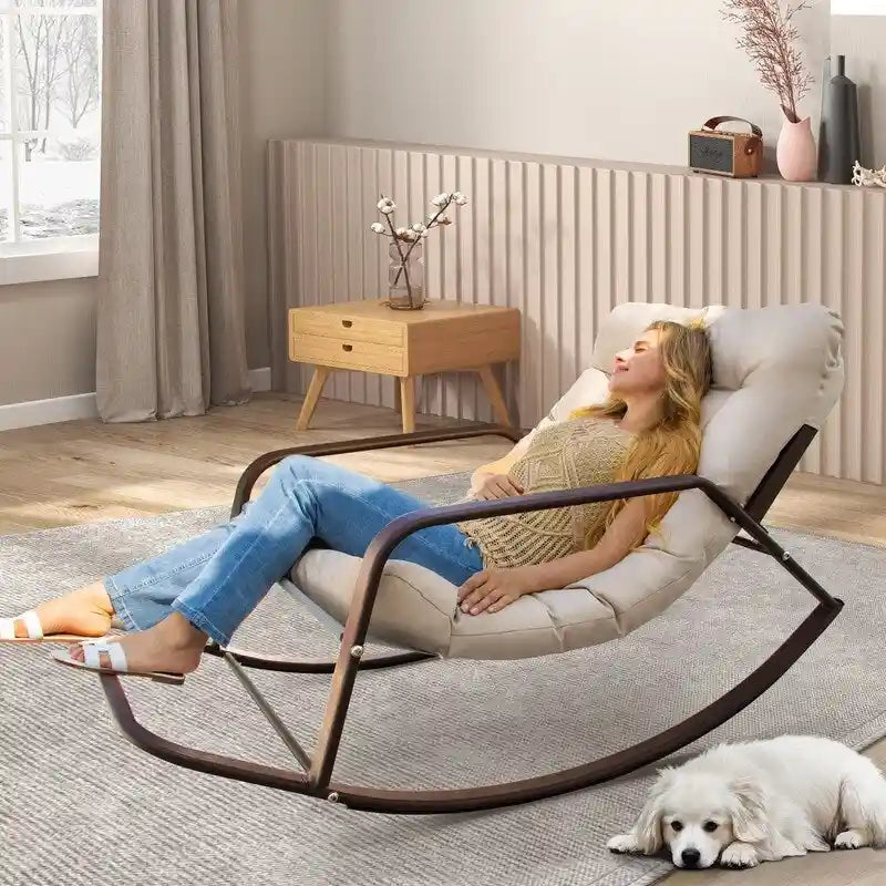 Oversized Outdoor Rocking Lounge Chair With Water-Resistant Cushions, 450 lbs Capacity