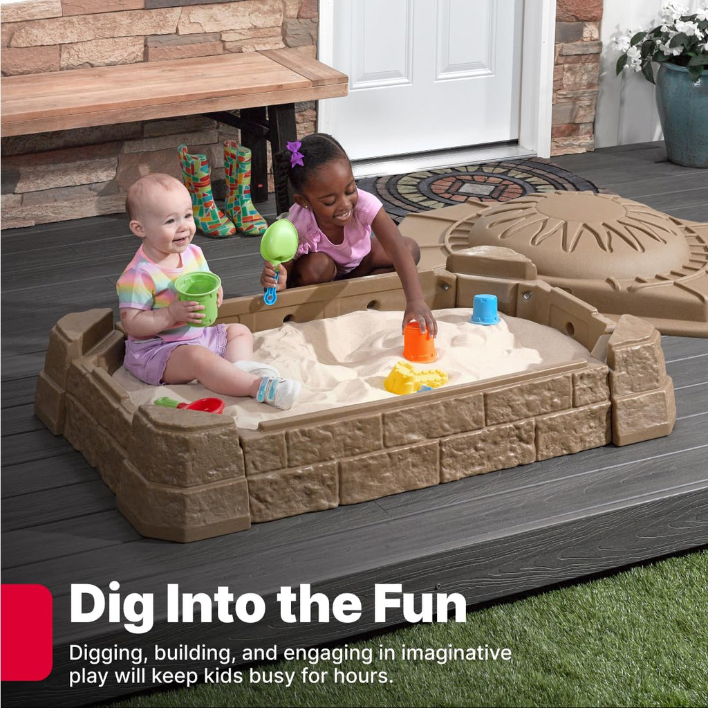 Kids Outdoor Sandbox Play Pit With 7-Piece Accessory Set, 44in W x 32in D x 15.5in H
