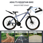 ARTUDATECH 26 Inch 27-Speed Dual Suspension Mountain Bike - Silver, Blue, Gray And Red