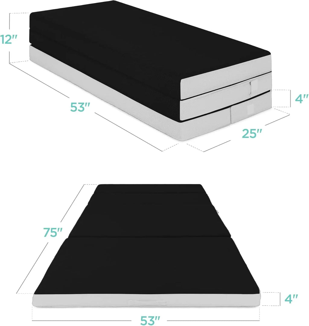 Best Choice Products Queen-Size 4in Tri-Fold Foam Mattress With Carry Case - Grey