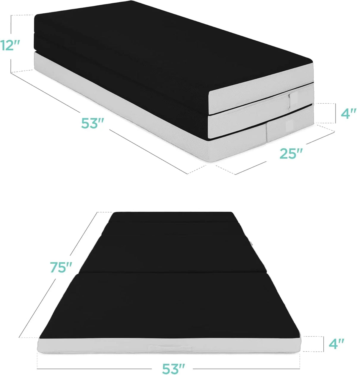 Best Choice Products Queen-Size 4in Tri-Fold Foam Mattress With Carry Case - Grey