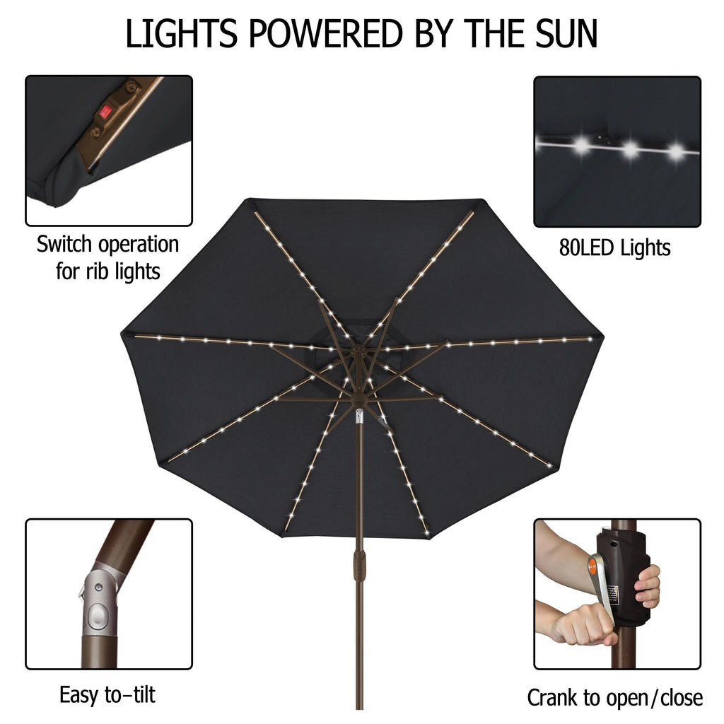 EliteShade 9ft Market Patio Umbrella With 80 LED Lights, Ruby