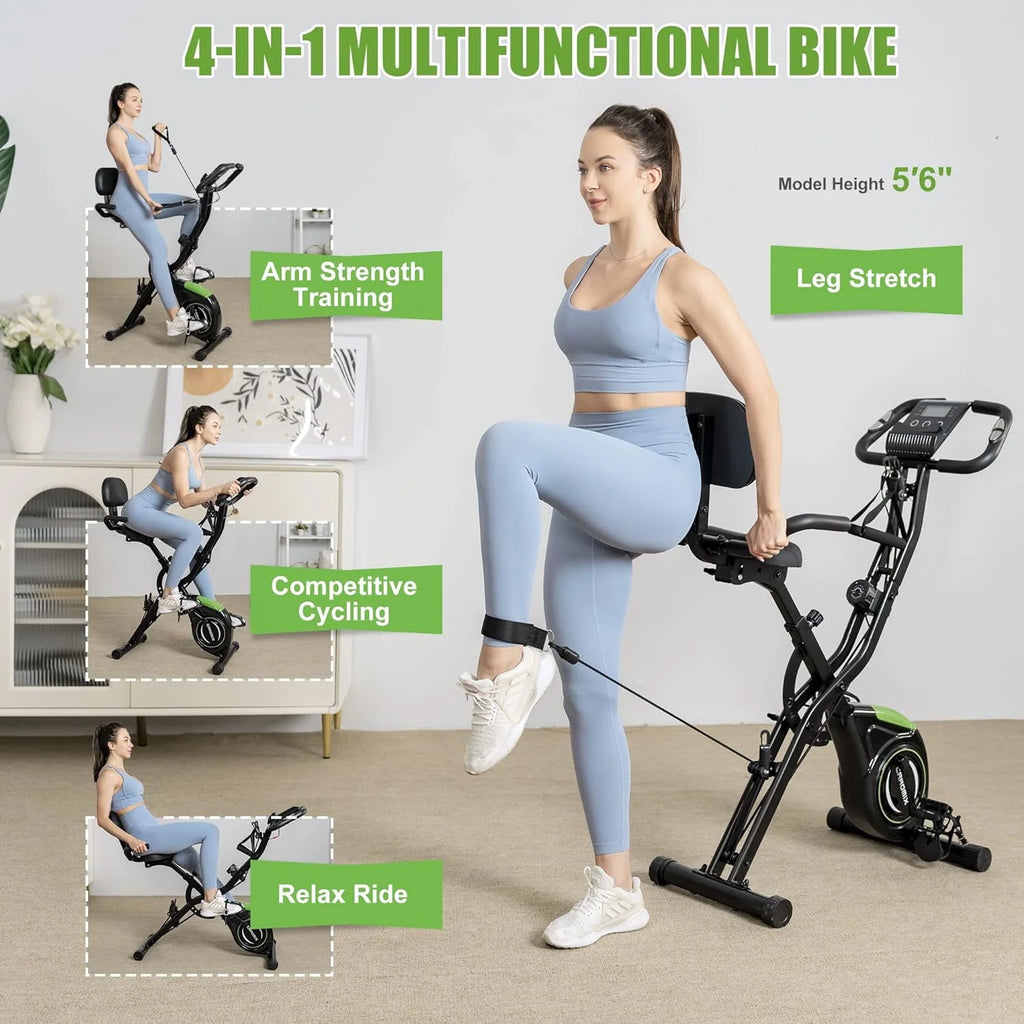 Caromix Folding Exercise Bike, 4 in 1, 16-Level Magnetic Resistance, 330LB Capacity