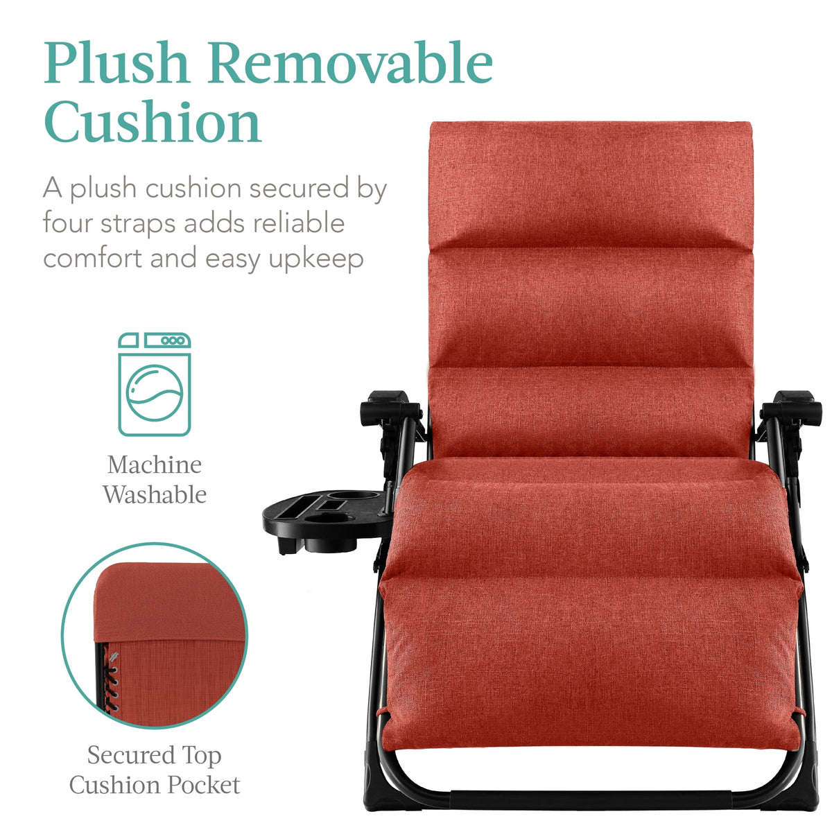 Best Choice Products Oversized Zero Gravity Folding Recliner With Removable Cushion And Side Tray - Fossil Gray